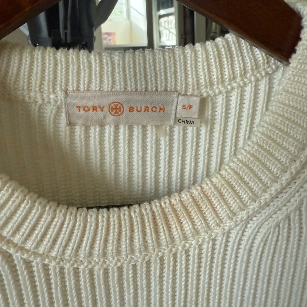 Tory Burch White and Blue Short Sleeve Tee